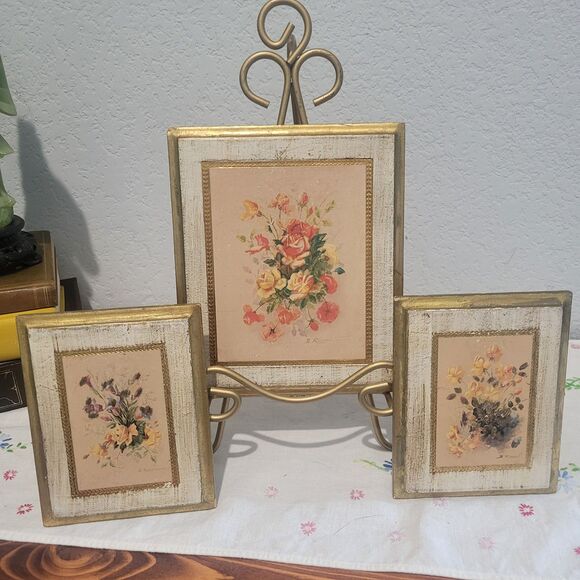 Vintage Florentine Gold Gilt Floral Wall Plaques Set of 3 MCM Made in Italy - Picture 1 of 16